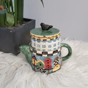 Vintage Debbie Mumm Sakura China Ceramic Birdhouse Teapot